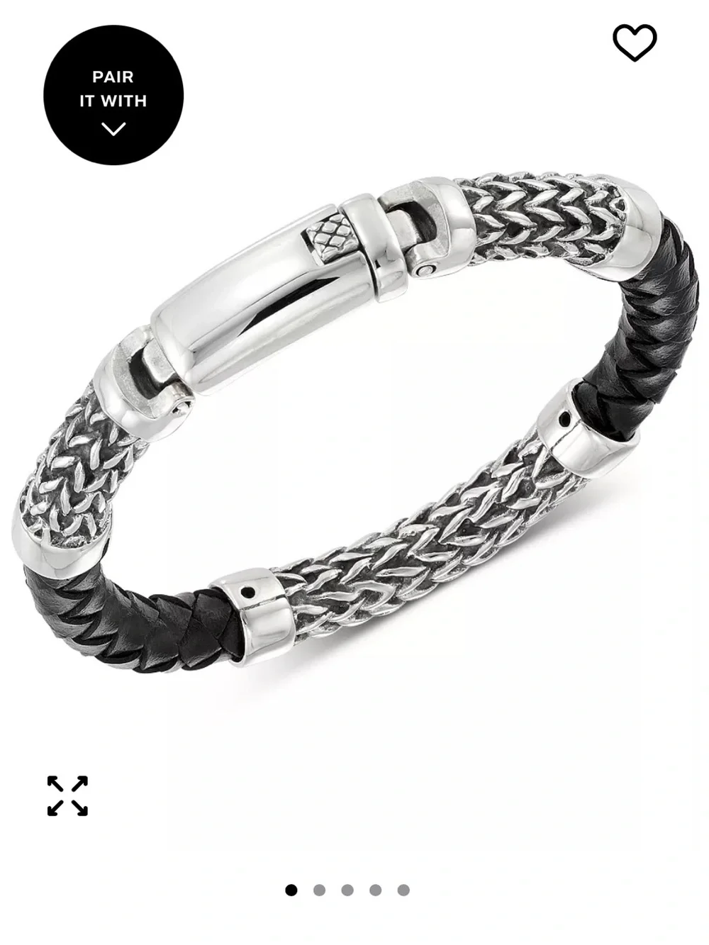 LEGACY for MEN by Simone I. Smith Black Leather Bracelet in Stainless Steel. NWT